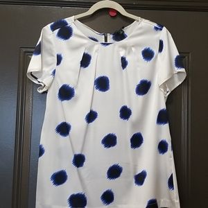 Ann Taylor White Blouse with Blue Spots. Sz. M.